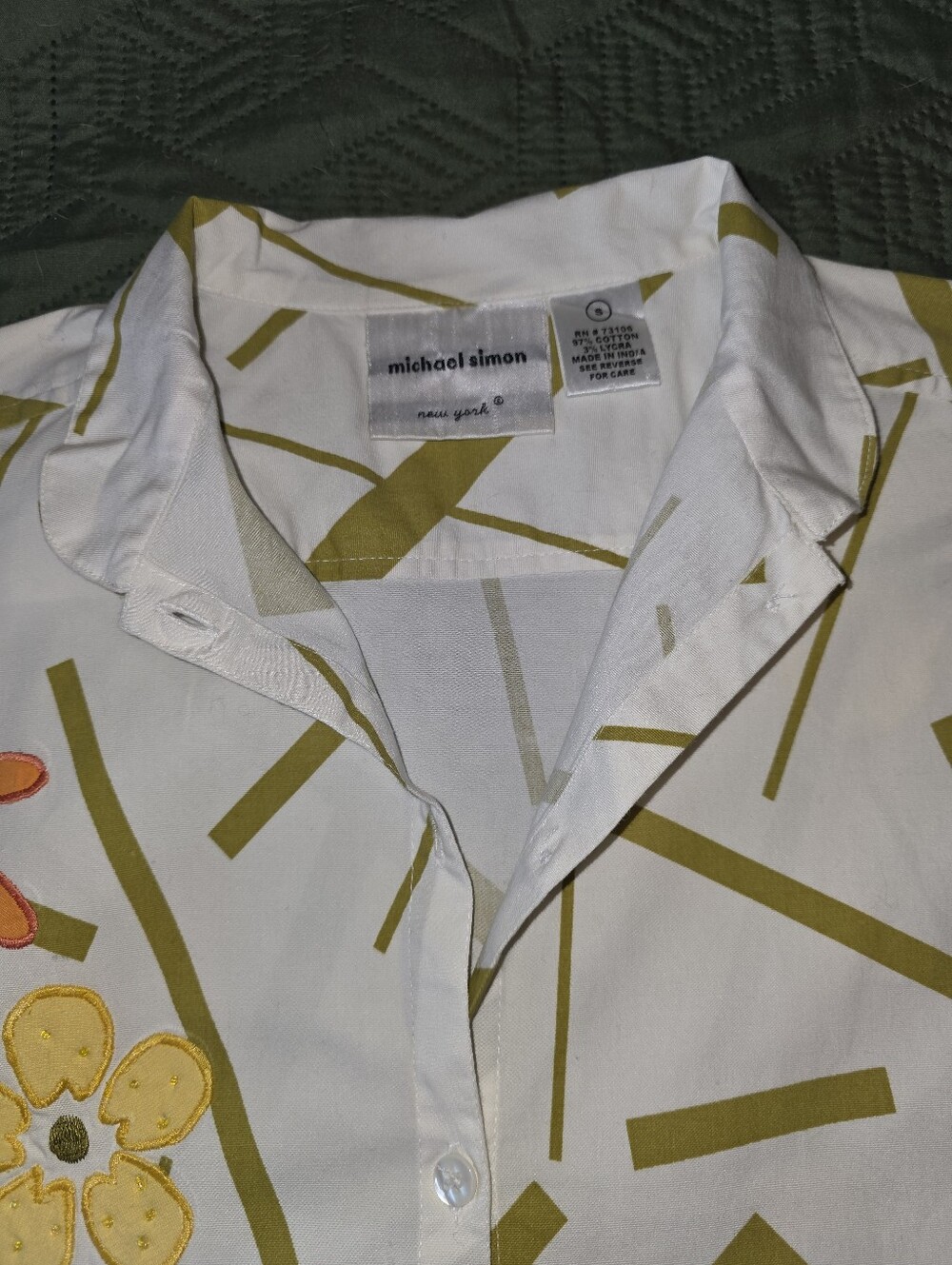 Michael Simon Classic White Colorful Embroideried Button Down Shirt